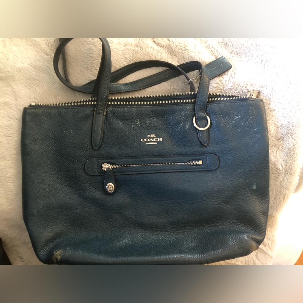 Coach womens Leather Laptop Tote in Deep Teal